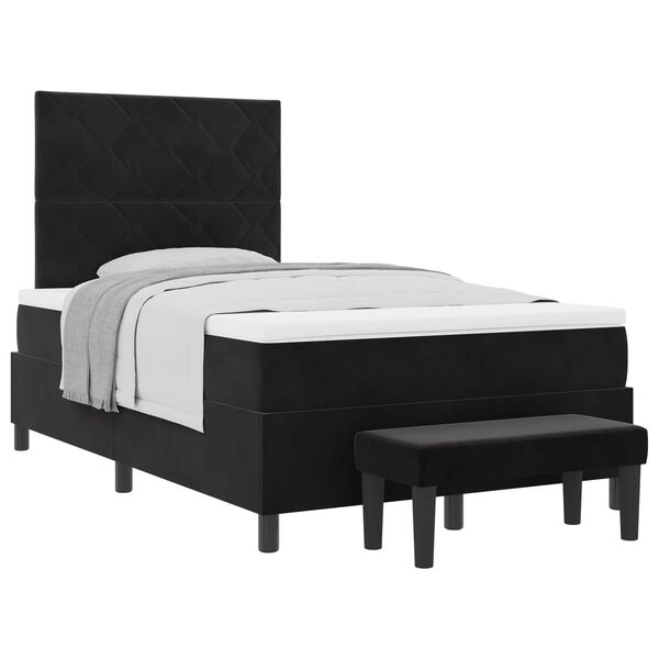 vidaXL Pat cu arcuri cu saltea cu headboard Negru 120 x 190 cm Catifea