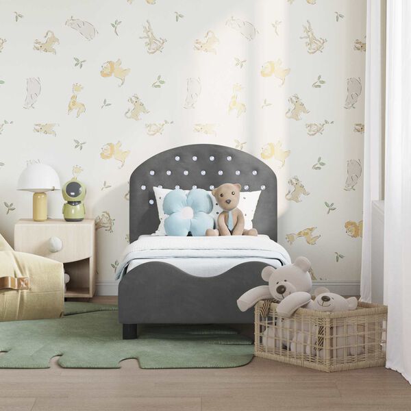 vidaXL Cadru de pat pentru copii cu spătar Gri închis 70 x 140 cm