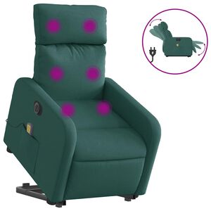 vidaXL Fotoliu electric masaj rabatabil / ridicare verde &icirc;nchis textil