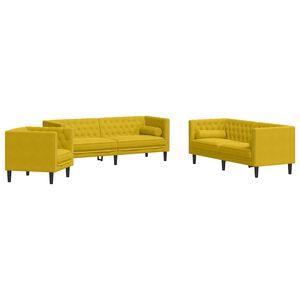 vidaXL Set canapele Chesterfield cu perne rulou 3 piese galben catifea