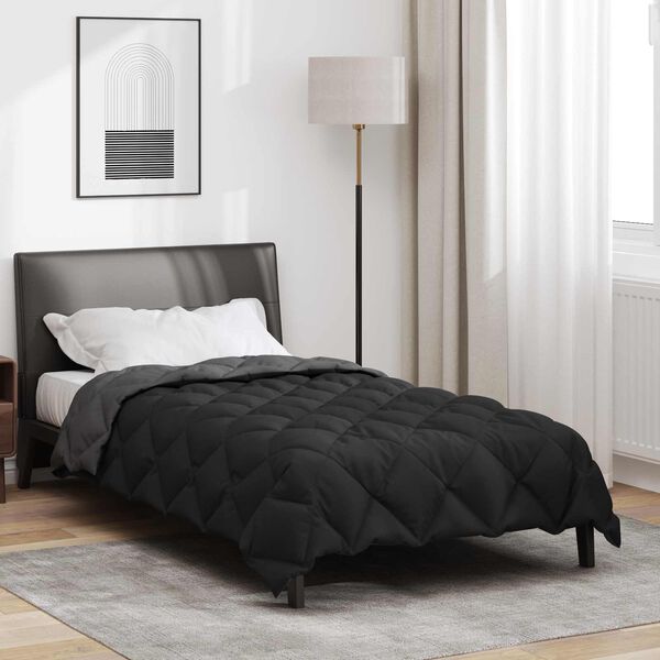 vidaXL Duvet de iarnă Negru și antracit 200 x 140 cm Microfibră