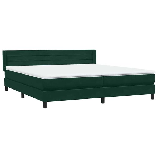 vidaXL Pat box spring cu saltea, verde &icirc;nchis, 180x210 cm, catifea