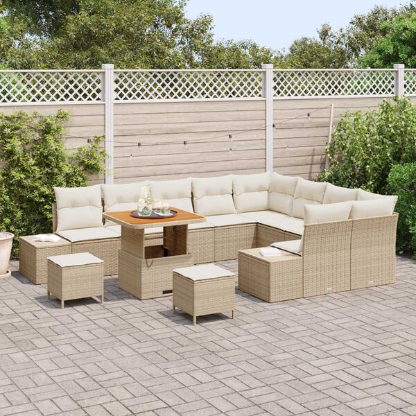 vidaXL Set de canapele pentru grădină cu pernă 12 pcs Bej Rattan poli