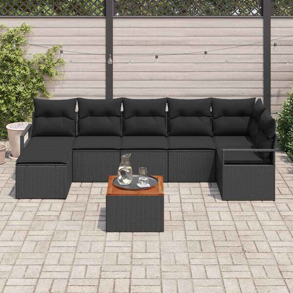 vidaXL Set de canapele pentru grădină cu pernă 8 pcs Negru Rattan poli