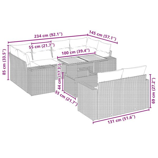 vidaXL Set canapele de grădină cu perne, 11 piese, bej, poliratan