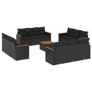 vidaXL Set mobilier de grădină cu perne, 13 piese, negru, poliratan
