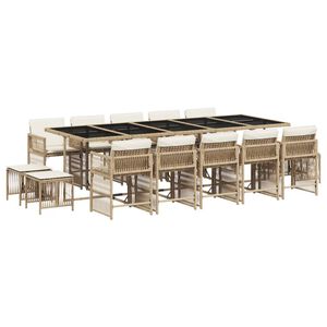 vidaXL Set mobilier de grădină cu perne, 15 piese, bej, poliratan
