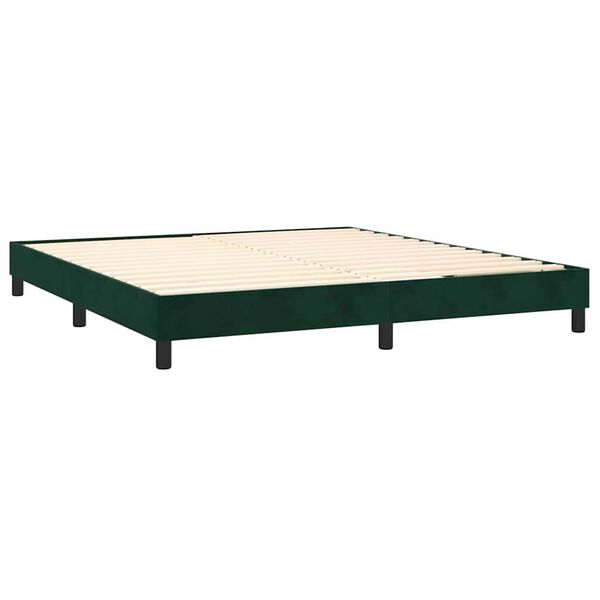 vidaXL Pat box spring cu saltea, verde &icirc;nchis, 160x200 cm, catifea