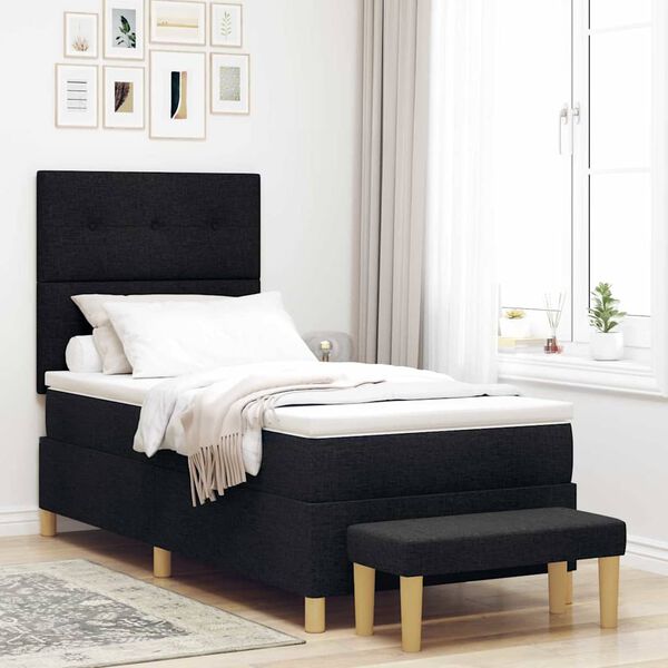 vidaXL Pat cu arcuri cu saltea cu headboard Negru 90 x 200 cm țesătură