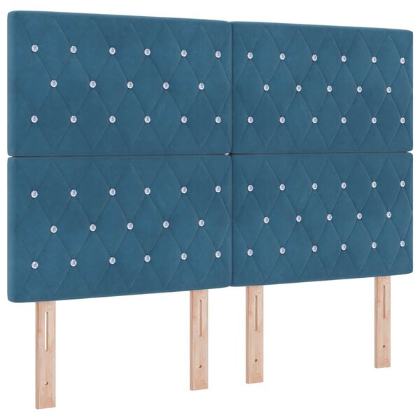 vidaXL Tăblie LED cu headboard Manual Albastru închis 144 cm Poliester