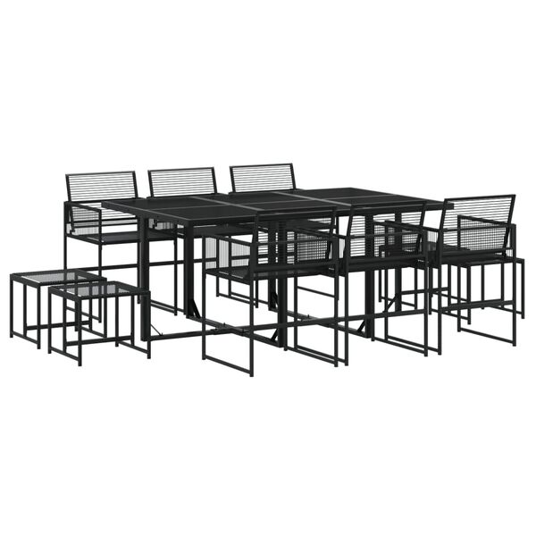 vidaXL Set mobilier de grădină, 11 piese, negru, poliratan