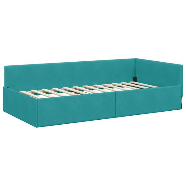 vidaXL Cadru de pat colțar cu headboard Turcoaz 80 cm x 200 cm Catifea