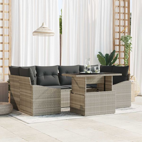 vidaXL Set de canapele pentru grădină 7 pcs Gri deschis Rattan poli