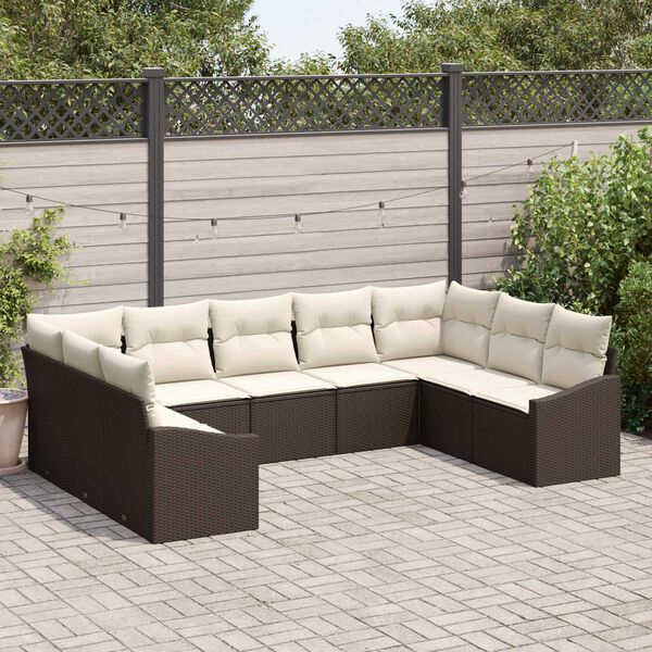 vidaXL Set de canapele pentru grădină 9 pcs Maro Rattan poli