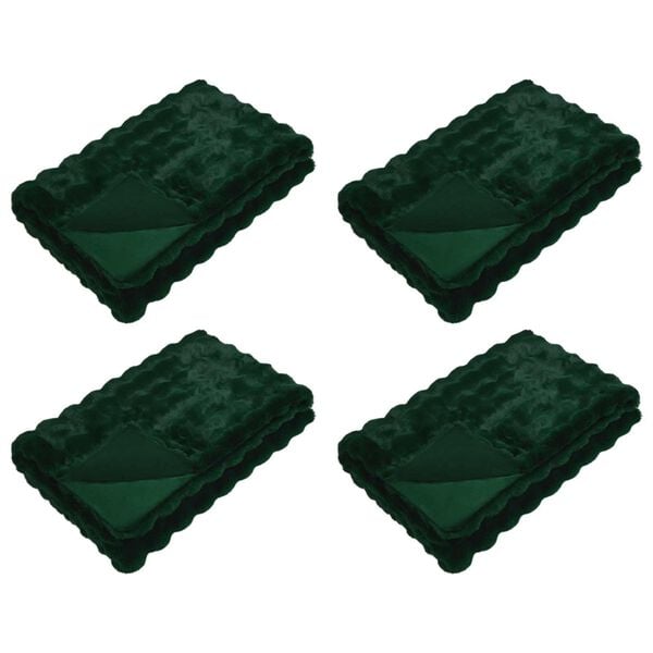vidaXL Pătură din Blană sintetică de Iepure 4 pcs Verde &icirc;nchis