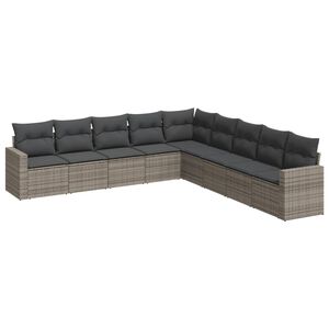 vidaXL Set canapele de grădină, 9 piese, cu perne, gri, poliratan