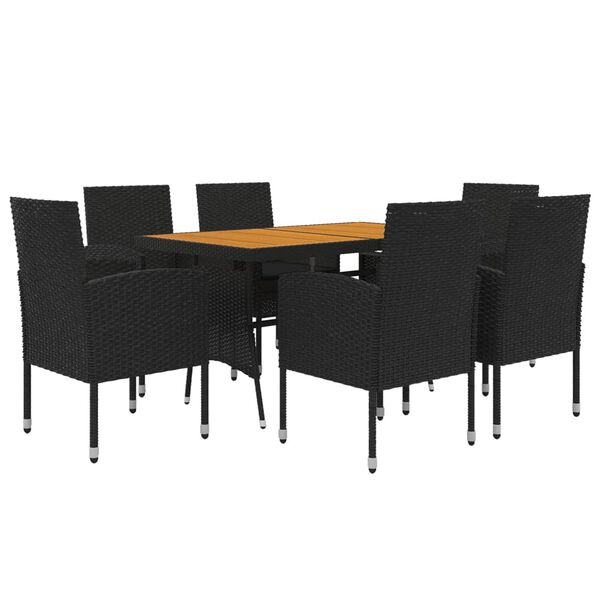 vidaXL Set mobilier de exterior, 7 piese, negru, poliratan