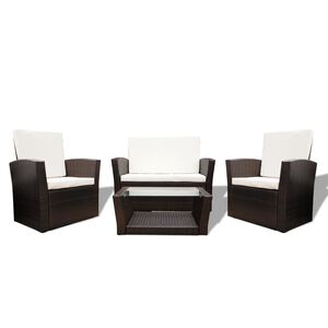 vidaXL Set mobilier de grădină cu perne, 4 piese, maro, poliratan