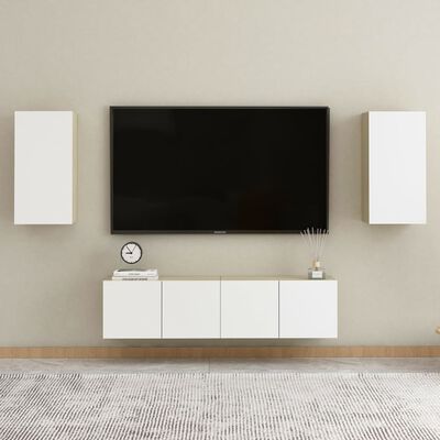 vidaXL Comode TV, 2 buc., alb și stejar Sonoma, 30,5x30x60 cm, PAL