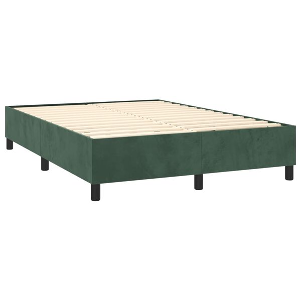 vidaXL Pat box spring cu saltea, verde &icirc;nchis, 140x190 cm, catifea