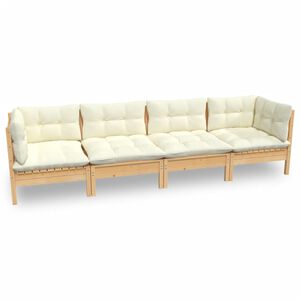 vidaXL Set mobilier grădină cu perne crem, 4 piese, lemn masiv de pin