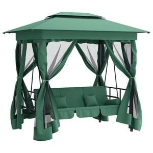 vidaXL Pavilion de grădină & balansoar convertibil verde textil & oțel