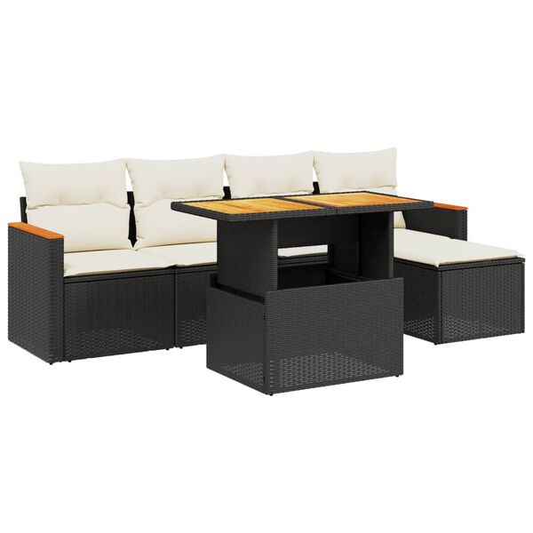 vidaXL Set mobilier de grădină cu perne, 6 piese, negru, poliratan
