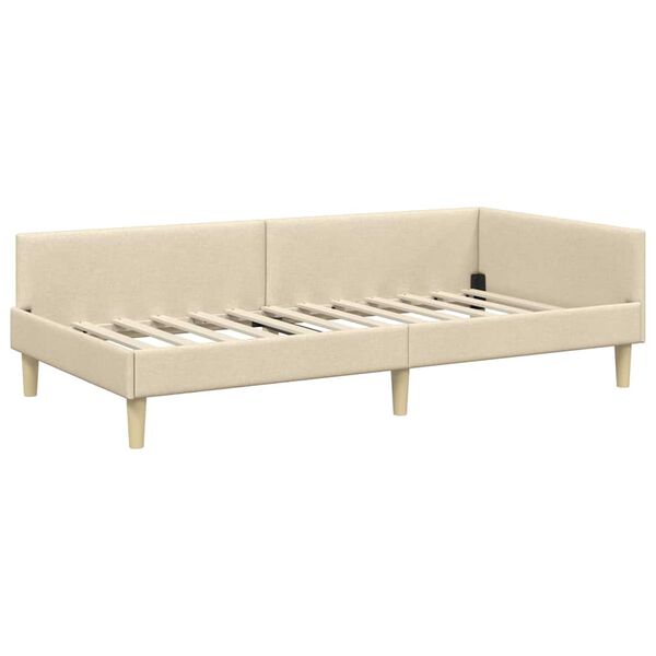 vidaXL Cadru de pat colțar cu headboard Crem 90 x 190 cm țesătură