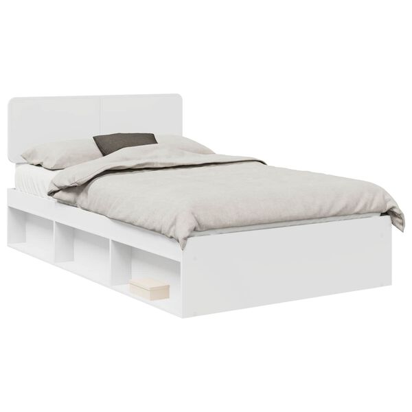 vidaXL Cadru de pat cu headboard Alb 120 x 200 cm Lemn de pin masiv