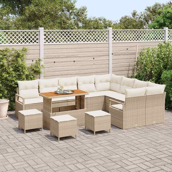 vidaXL Set de canapele pentru grădină cu pernă 13 pcs Bej Rattan poli