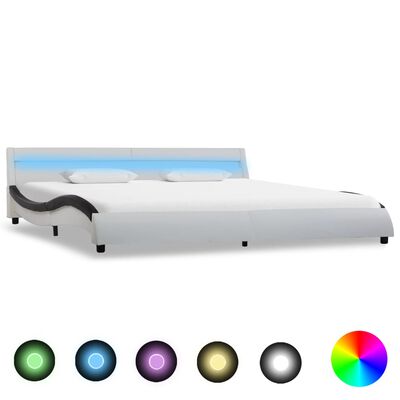 vidaXL Cadru de pat cu LED, alb & negru, 180 x 200 cm, piele ecologică