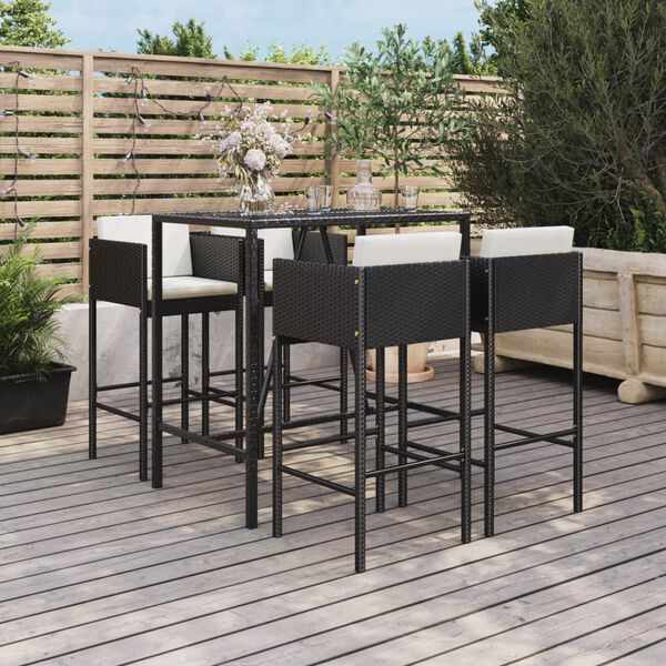 vidaXL Set mobilier bar de grădină cu perne, 5 piese, negru, poliratan