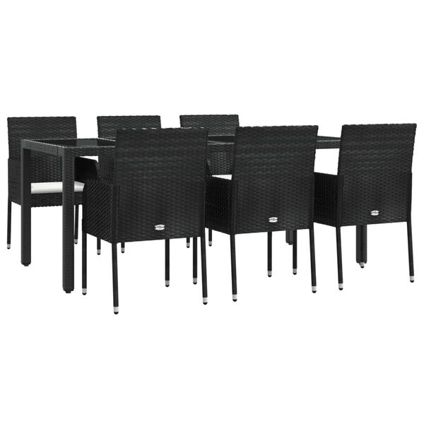 vidaXL Set mobilier de grădină cu perne, 7 piese, negru, poliratan