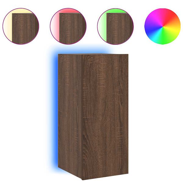 vidaXL Comodă TV de perete cu lumini LED, stejar maro, 30,5x35x70 cm
