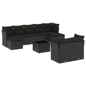 vidaXL Set canapele de grădină cu perne, 10 piese, negru, poliratan