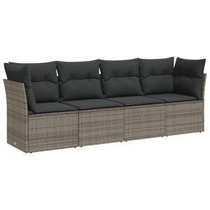 vidaXL Set canapea de grădină cu perne, 4 piese, gri, poliratan