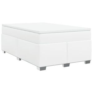 vidaXL Pat box spring cu saltea, alb, 120x200 cm, piele ecologică