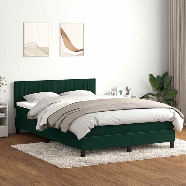 vidaXL Pat box spring cu saltea, verde &icirc;nchis, 160x210 cm, catifea