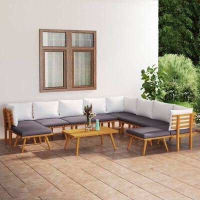 vidaXL Set mobilier de grădină cu perne, 11 piese, lemn masiv acacia