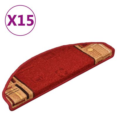 vidaXL Covorașe scări autoadezive, 15 buc., roșu, 65 x 21 x 4 cm
