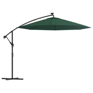 vidaXL Umbrelă suspendată, iluminare LED, 300 cm, verde, stâlp metalic