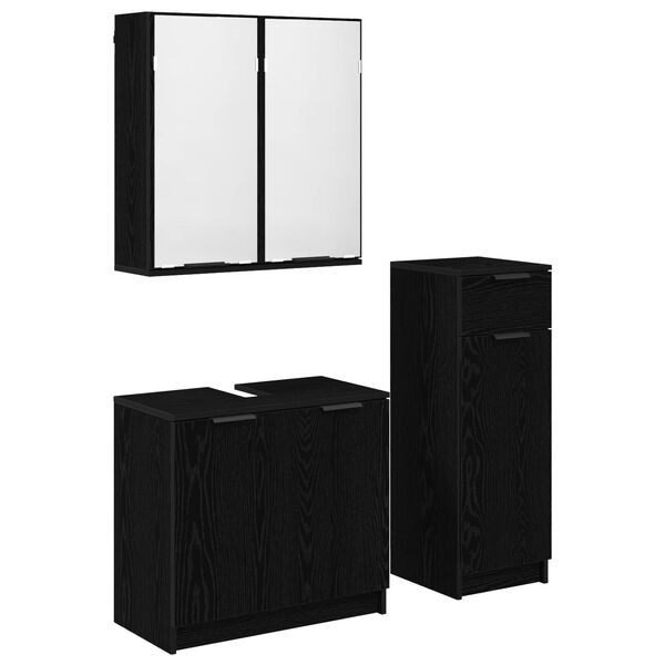 vidaXL Set de mobilier pentru baie 3 pcs Stejar Negru Lemn compozit
