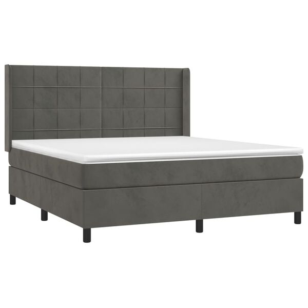 vidaXL Pat box spring cu saltea, gri &icirc;nchis, 180x200 cm, catifea