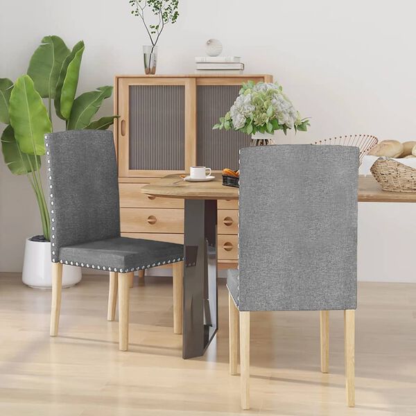 vidaXL Scaune de bucătărie, 2 buc., gri deschis, material textil