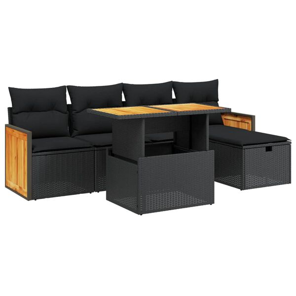 vidaXL Set mobilier de grădină cu perne, 6 piese, negru, poliratan