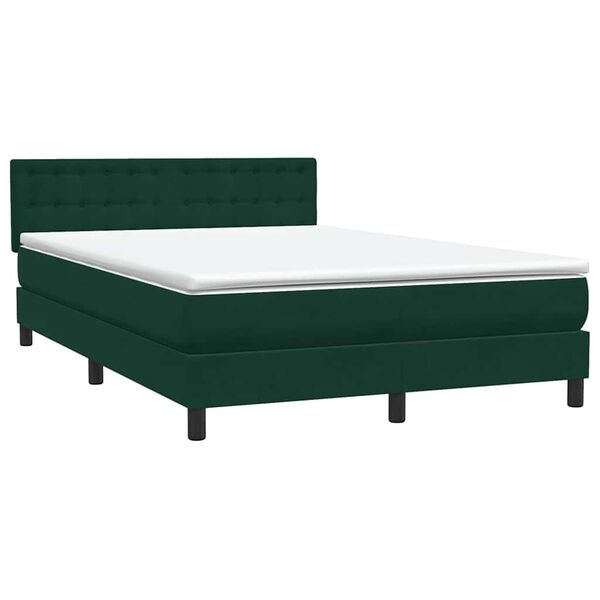 vidaXL Pat box spring cu saltea, verde &icirc;nchis, 160x210 cm, catifea