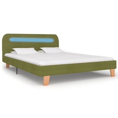 vidaXL Cadru de pat cu LED-uri, verde, 140 x 200 cm, material textil