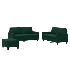 vidaXL Set de canapele cu perne, 3 piese, verde &icirc;nchis, catifea