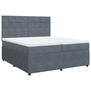 vidaXL Pat box spring cu saltea, gri &icirc;nchis, 200x200 cm, catifea