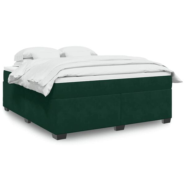 vidaXL Pat box spring cu saltea, verde &icirc;nchis, 180x200 cm, catifea